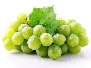 Wall Mural - ripe green grapes on a white background