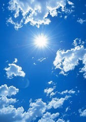 Wall Mural - View of the sun in the blue sky with clouds.
