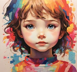 Wall Mural - A little piixed face of a child in bright colors