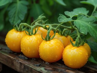 Wall Mural - branch of yellow tomatoes close up