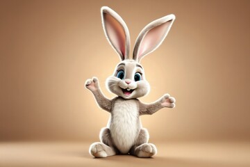 Wall Mural - Happy cartoon Easter bunny, full body, high quality stock photograph style, isolated against a sepia brown background, emanating joy, outlined in subtle sepia hues