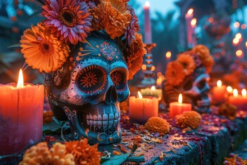 Feast of Dia de los Muertos, festival traditions purple