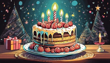 Wall Mural - birthday cake with candles