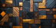 abstract background pattern with cubes, gold and black art deco wood veneer decoration