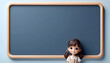 © anmitsu - A cute girl stands in front of a blank message board (blackboard) with nothing written on it. with copy space