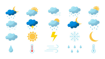 weather flat icons. vector different weather signs collection.
