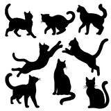 Fototapeta Pokój dzieciecy - Vector illustration. Silhouette of cats set.