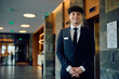 © Drazen - Portrait of happy concierge in hotel lobby looking at camera.