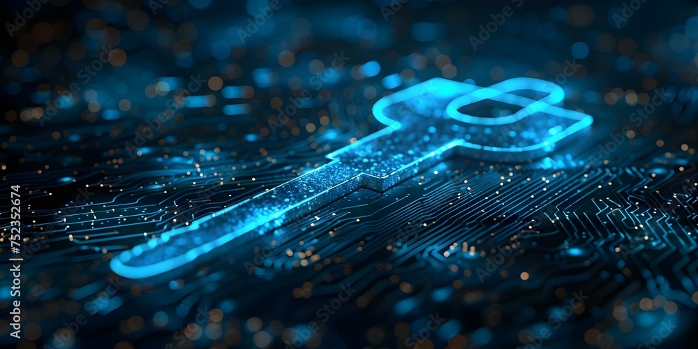 Conceptual image of a key symbolizing data protection in digital ...