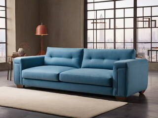 Wall Mural - modern living room with blue sofa