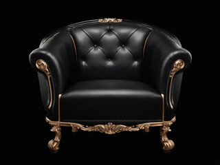 Wall Mural - Black luxury leather classical armchair with wooden legs isolated on white background. Series of furniture