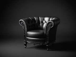 Wall Mural - Black luxury leather classical armchair with wooden legs isolated on white background. Series of furniture