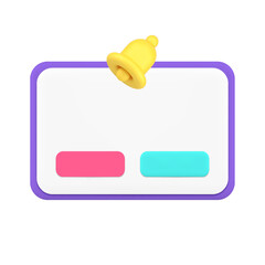 Wall Mural - push notification message interface reminder ring bell with buttons 3d icon realistic vector