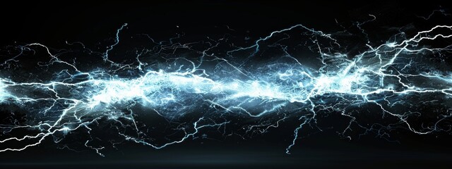 Wall Mural - pure white lightening on a plain black background, sharp and thin
