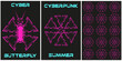 Set summer posters with neon Cyberpunk Geometric element on black background. Flower Technology future banner Geometrical shapes. Vector illustration can used web social media design. EPS 10