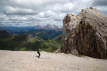 Wall Mural - Mountain view with climber, Marmolada, mountain, Dolomites, Italy.