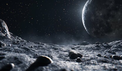 Wall Mural - realistic landscape milky way, starry night, moon close up