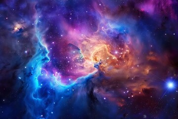 Wall Mural - vibrant nebula in outer space featuring a dazzling array of colors and light. milky way galaxy panor