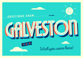 Wall Mural - Greetings from Galveston, Texas, USA - Wish you were here! - Touristic Postcard.