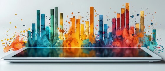 Aufkleber - Businessman analyzing sales data and economic growth graph chart using tablet. Abstract icon. Social media marketing.