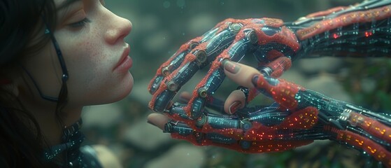 Aufkleber - A robot and human touching DNA in a virtual interface on the future, science and innovation, artificial intelligence.