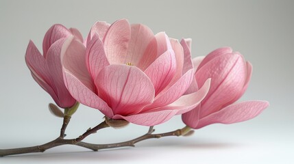 Poster - A magnolia flower in pink surrounded by a white background in full depth of field