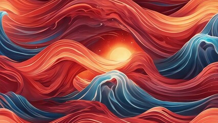 Wall Mural - abstract background with lines _A collection of marine waves, representing the power and the energy of water. The waves are red  