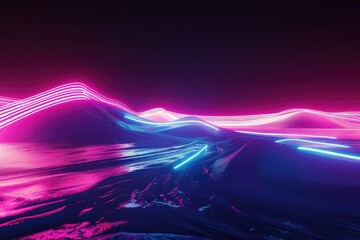 Wall Mural - Neon Grainy landscape, futuristic design, wave music, 80s styled Surreal landscape.