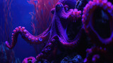 Fototapeta Dziecięca - Octopus on the seabed in purple colors