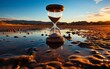 Hourglass on the sand in the desert. Concept of time passing.