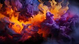 Fototapeta Do przedpokoju - Electric violet and molten gold liquids clash, generating a vibrant burst of energy that paints the air with abstract patterns of astonishing beauty. HD camera captures 