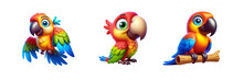 Set Of Cartoon Parrot, Illustration, Isolated Over On Transparent White Background