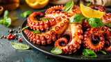 Fototapeta Dziecięca - Seafood. Grilled octopus, a gourmet dish in a restaurant on a beautiful plate