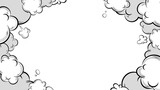 Fototapeta Młodzieżowe - Comic clouds frame background. Cartoon puff clouds frame on transparent background. Comic book explosion. Explosion with puffs of smoke.