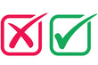 © Vii - right and wrong icon with green and red, correct and incorrect symbol to guarantee the idea, agreement sign to confirm the right answer