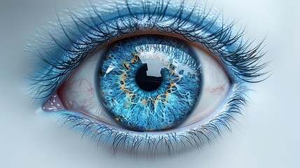 3d electronic design blue eye on light blue background, in the style of minimalist ceramics, realistic, photorealistic still lifes, close up, colourful. Generative AI