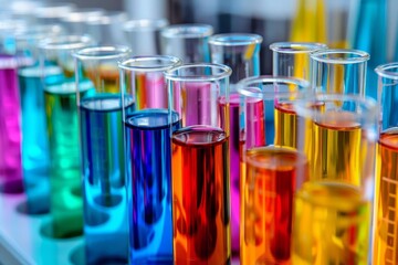 Wall Mural - science lab focus on test tubes with vibrant liquid colors symbolizing research and innovation
