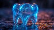 a blue tooth is glowing with blue light against a dark background, in the style of detailed anatomy, glass and ceramics, photo-realistic hyperbole. Generative AI
