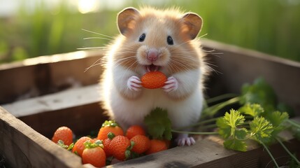 Wall Mural - hamster eating a nut