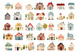 © MariiaDemchenko - Set of different watercolor colorful houses isolated on white background. Clipart bundle, hand drawn set, tiny core, cute cartoonish design.