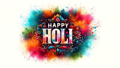 Wall Mural - Illustration of happy holi card in a grunge style.