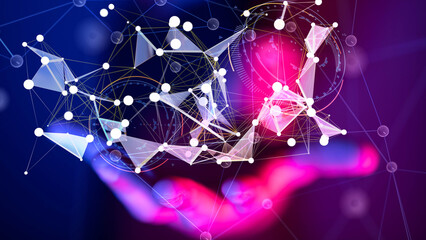 neural network 3d illustration. big data and cybersecurity