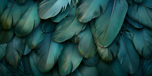 Abstract Feather Pattern Texture, Cool Color Detailed Green Feathers Texture Background Showcasing Magnificent Bird Feathers In Digital Art.AI Generative