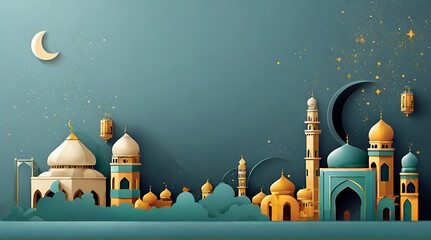 Ramadan kareem muslim religion holy month flat banner. Generative ai