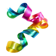 Wall Mural - Multicolored Satin Ribbon Curled and Twisted on Transparent Background, PNG, Concept of Celebration and Decoration