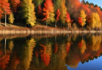 Wall Mural - autumn trees reflected in water