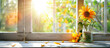 sunflower on window. spring summer concept background