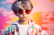 © deagreez - Generative ai picture of a modern stylish adorable cute boy wearing glasses isolated on vivid background