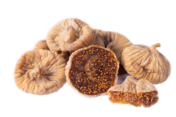 Wall Mural - Dried fig fruit on a white background.