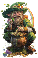 Wall Mural - a mischievous leprechaun isolated on a transparent background, generative ai